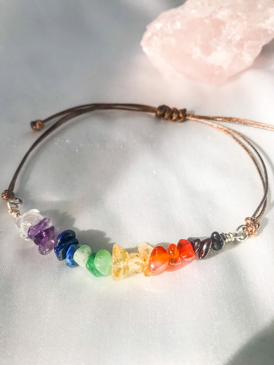 7 Chakra Bracelet, Beaded Bracelet, Chakra Adjustable Cord Anklet, Wax Cord Crystal Healing Meditation Bracelet.