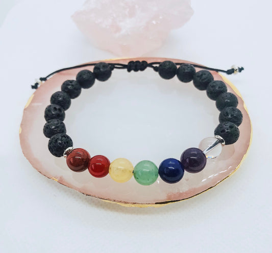 Chakra Bracelet, Lava stone essential oil diffuser bracelet, crystal healing meditation and yoga Bracelet.