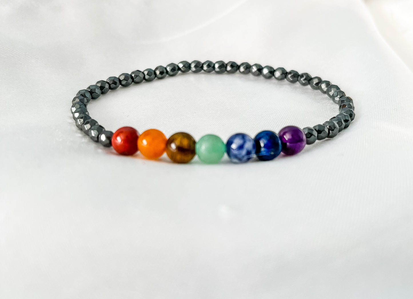 Chakra Bracelet, Natural Hematite Beaded Bracelet.