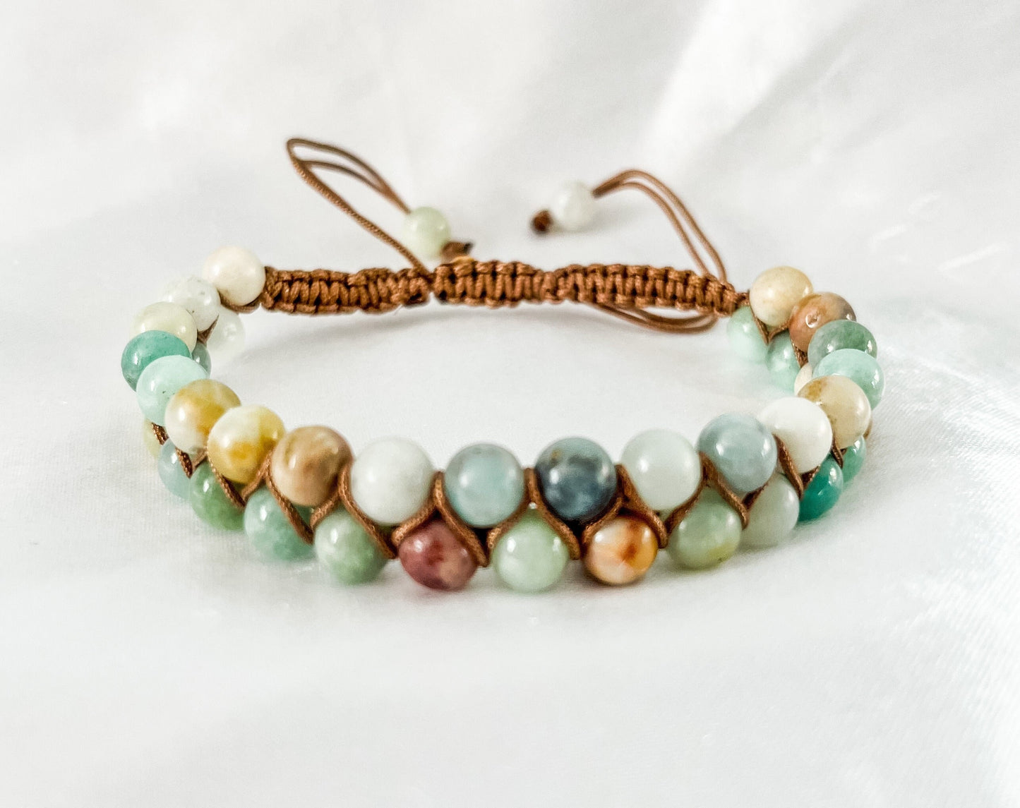 Amazonite double layer beaded bracelet, amazonite adjustable bracelet