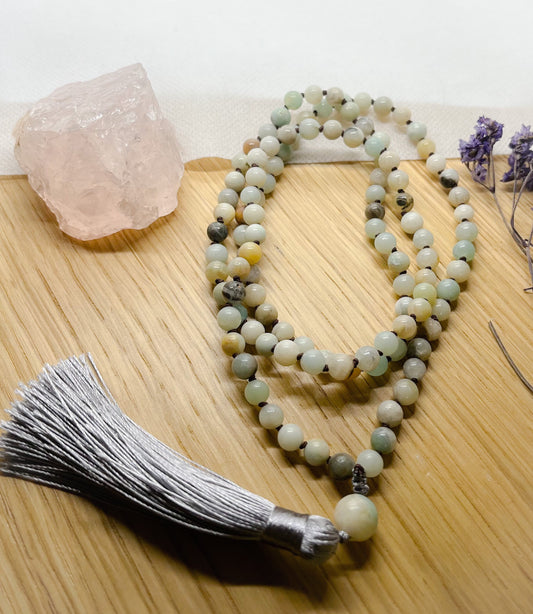 Amazonite Beaded Mala, Amazonite Knotted 6mm Bracelet, Meditation Necklace, 108 Japa Prayer Necklace, Yoga Necklace.