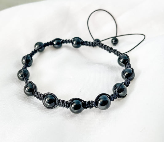 Black Onyx Cord Adjustable Bracelet, Black Cord Crystal Healing Bracelet, Bracelet for Men.