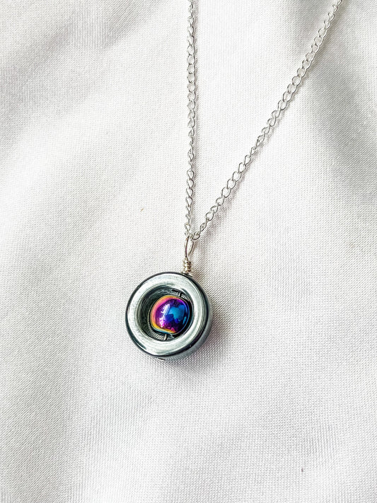 Anxiety Relief Necklace, Fidget Spinner Necklace, Stainless Steel, Hematite Necklace.