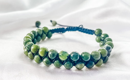 Double layer jade bracelet, beaded bracelet, olive green cord bracelet.