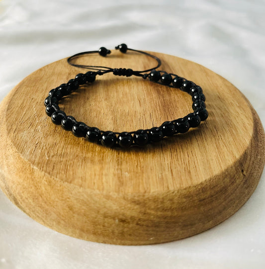 Black onyx anklet, black thread anklet, bracelet onyx adjustable bracelet, beaded anklet.