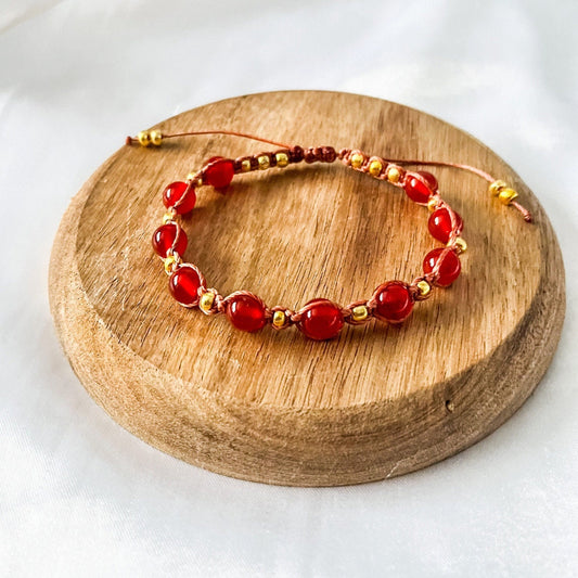 Carnelian bracelet, wax cord crystal bracelet, adjustable cord crystal bracelet.